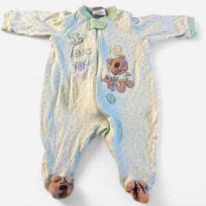 just born Soft green and white baby jumper teddy bear size 6-9 months